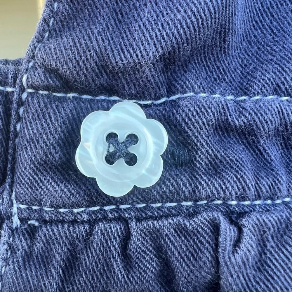 Vintage Y2K Gymboree Flower Overalls Blue Ruffle Snap Crotch 6-12 Months Soft